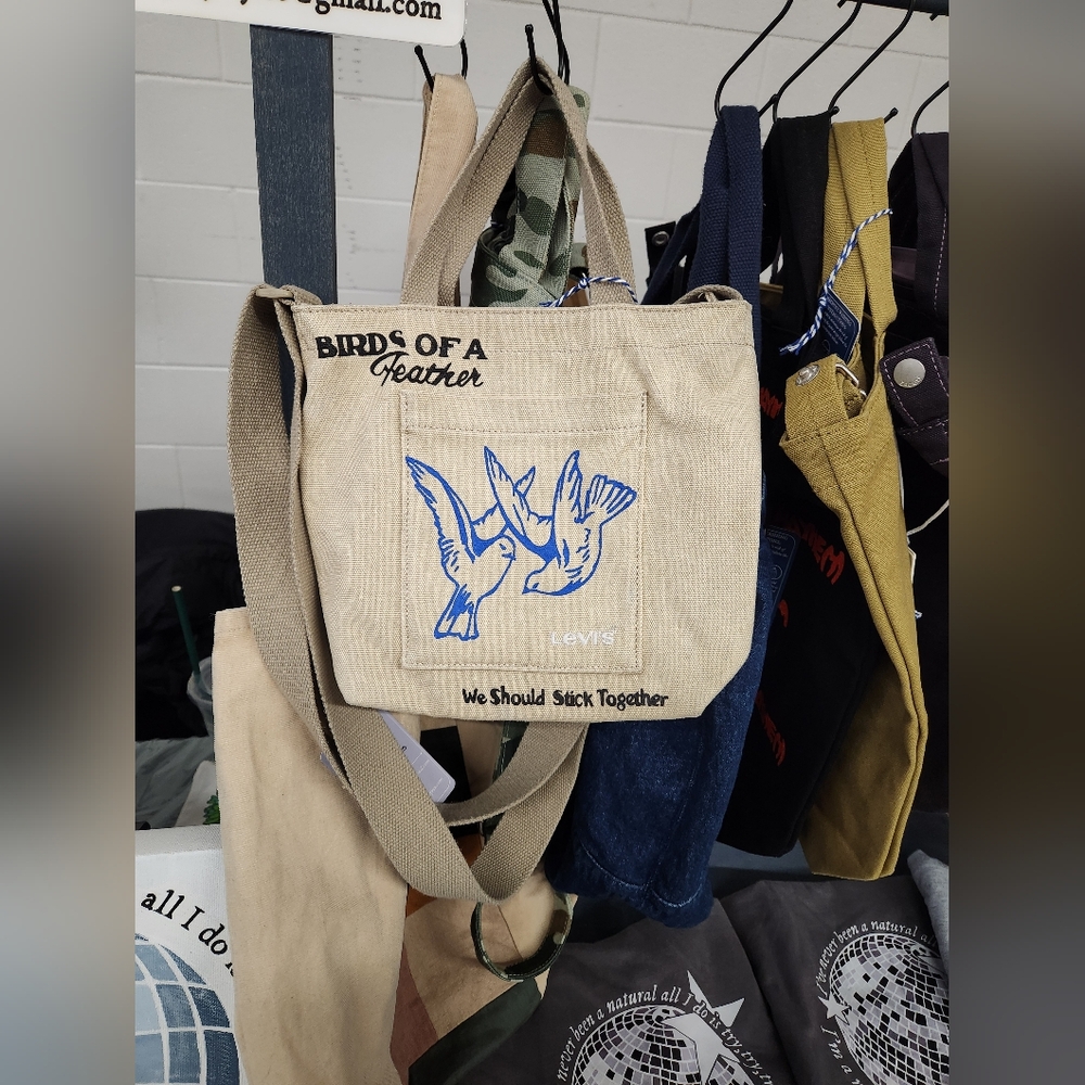 Levi's Beige Canvas Tote with Blue Bird Design